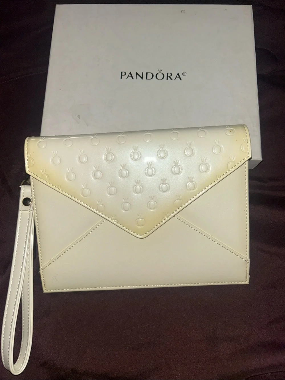 Pandora Cream Patent Envelope Wristlet Clutch